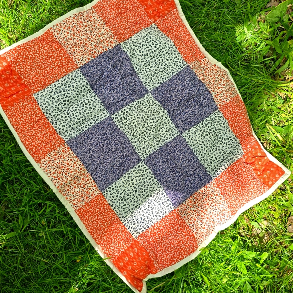 Lands End Patchwork Quilted Pillow Case Red White Blue Sham New